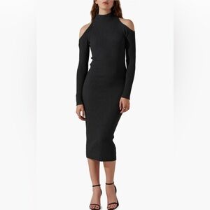 ASTR The Label Cold Shoulder Long Sleeve Mock Neck Sweater Dress in Charcoal